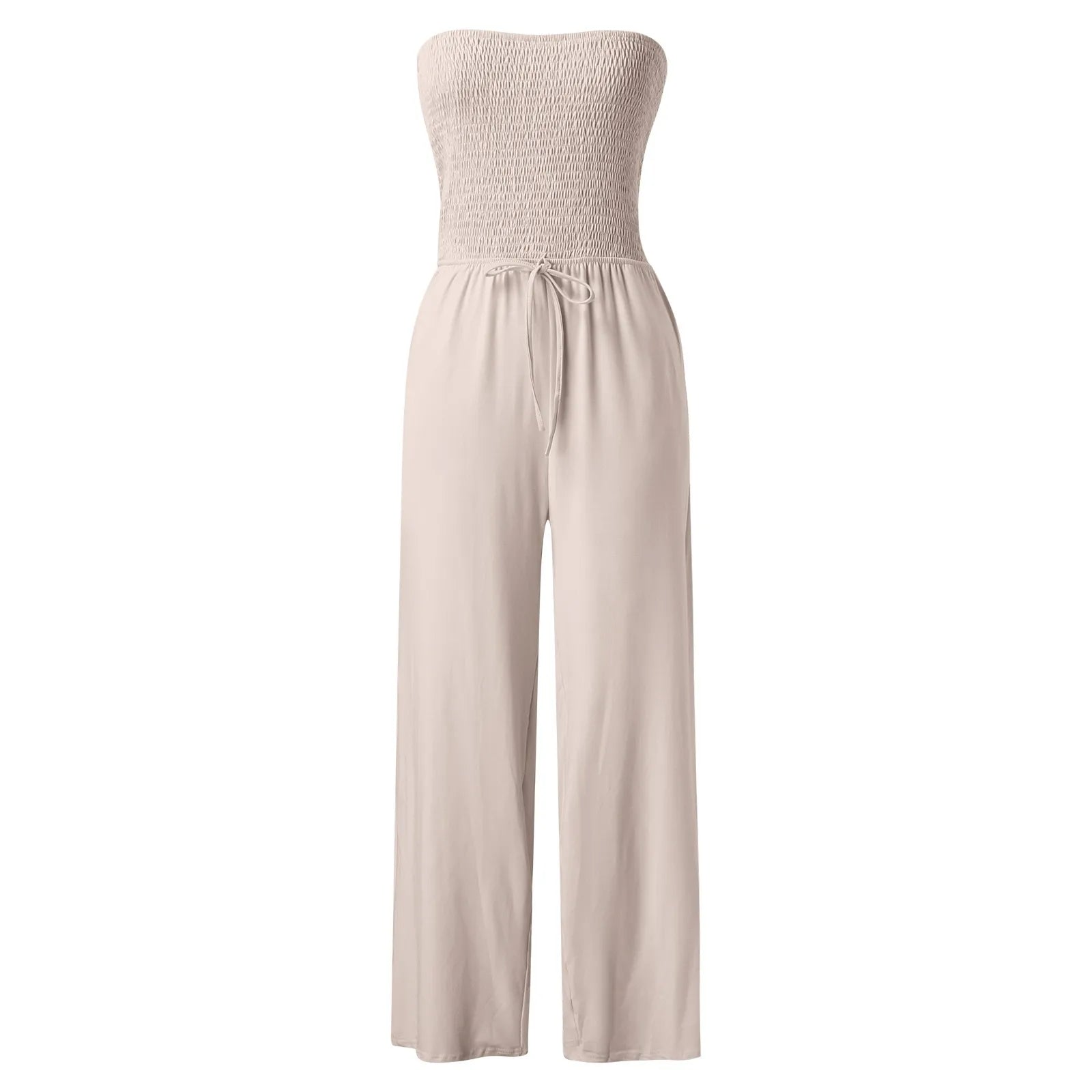 Women’s Strapless Wide‑Leg Jumpsuit with Lace‑Up Front - 3KDyn